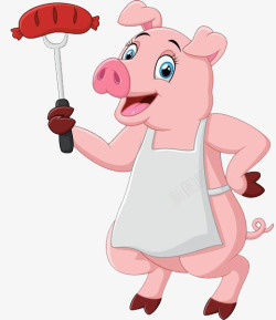 叉着的烤肠用叉子叉着烤肠的小猪高清图片