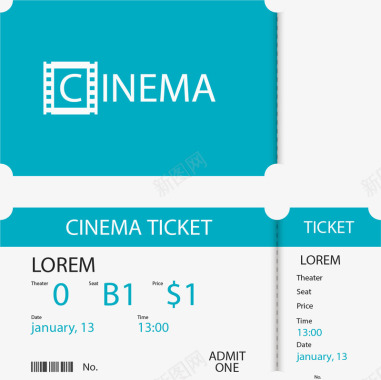 蓝色扁平电影票图标图标
