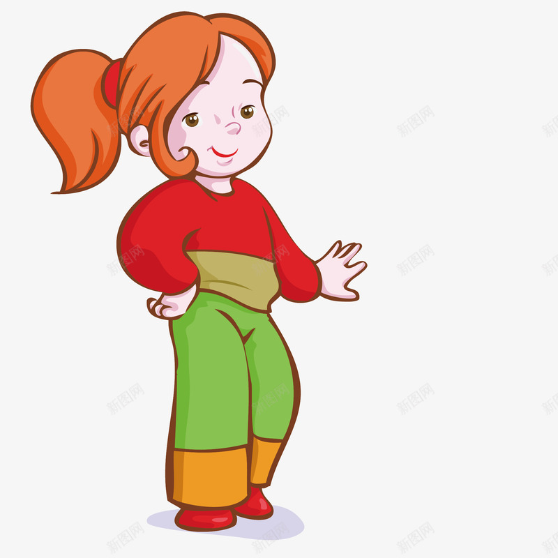 灵动女孩png免抠素材_新图网 https://ixintu.com 卡通 卡通人物 女孩 平面 手绘 橘色头发 红色上衣 红色鞋子
