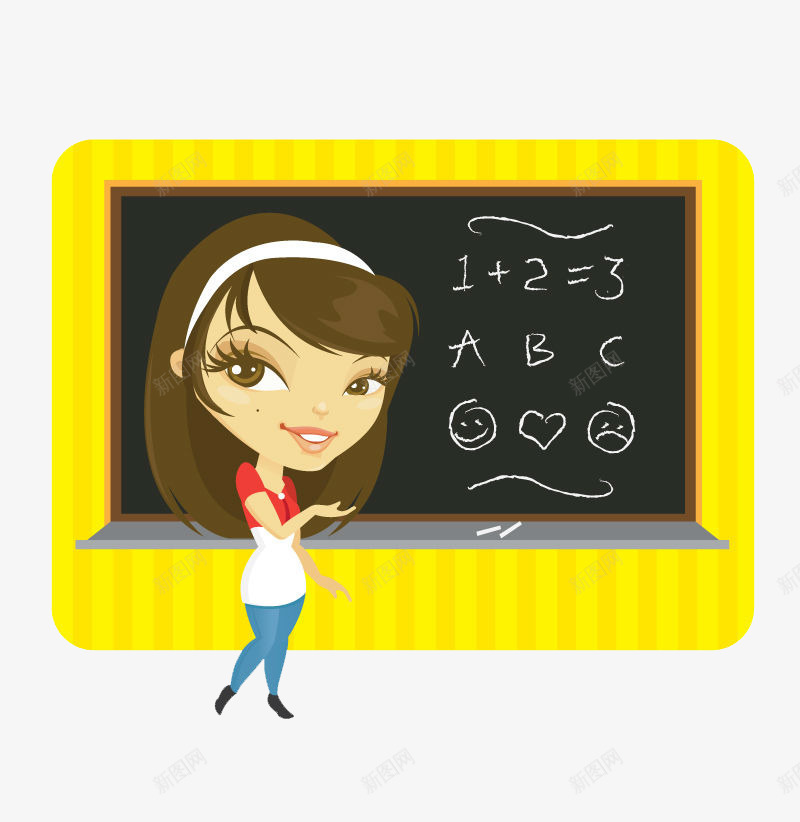 上数学课的女老师png免抠素材_新图网 https://ixintu.com 师资力量 老师 长头发 黄色墙面 黑板