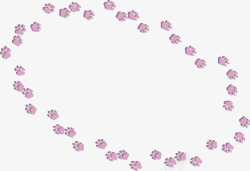卡通粉色剪纸猫卡通粉色一圈猫爪印高清图片