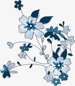 蓝色复古怀旧艺术花朵素材
