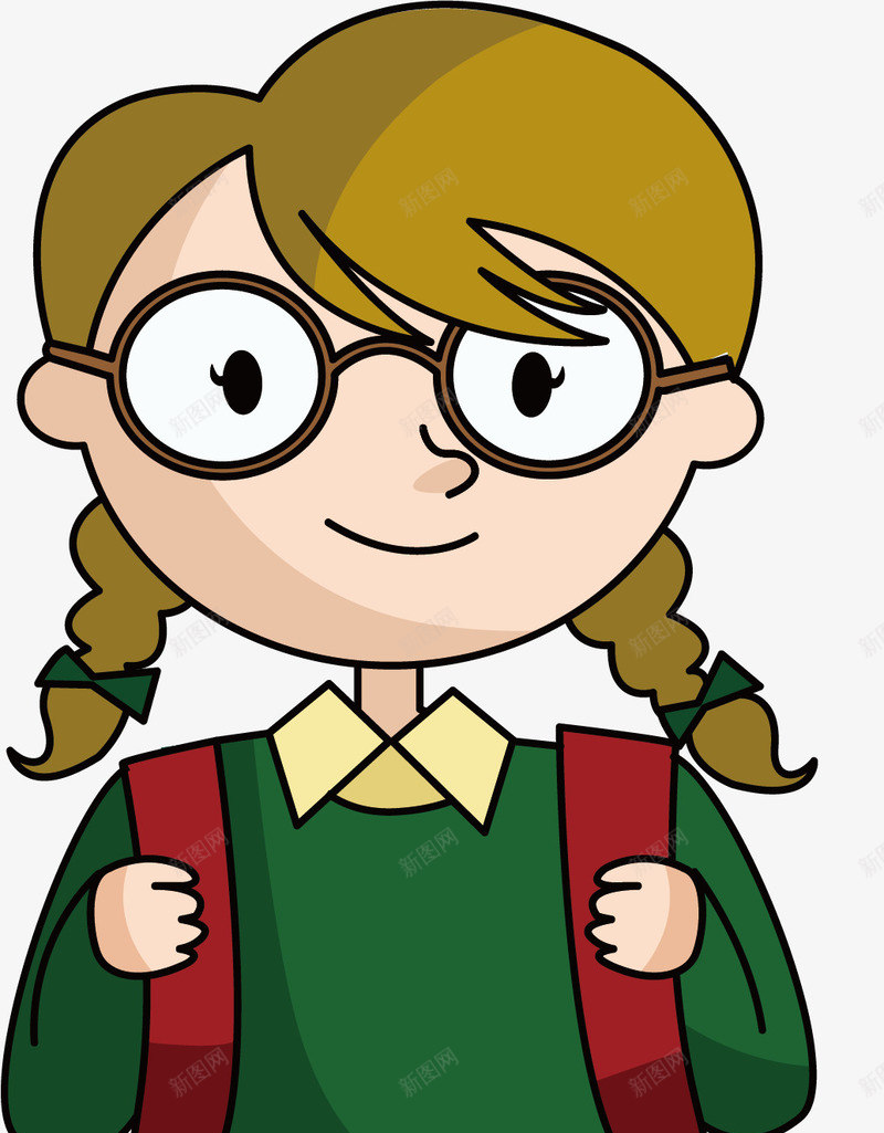 戴眼镜的上学女孩png免抠素材_新图网 https://ixintu.com 卡通女孩 手绘女孩 校服女孩 矢量png 绿色毛衣