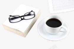 实物眼镜和书和咖啡素材