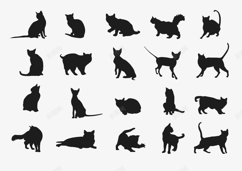 20款黑色猫咪剪影图标png_新图网 https://ixintu.com 优雅 剪影 可爱 猫咪 黑色
