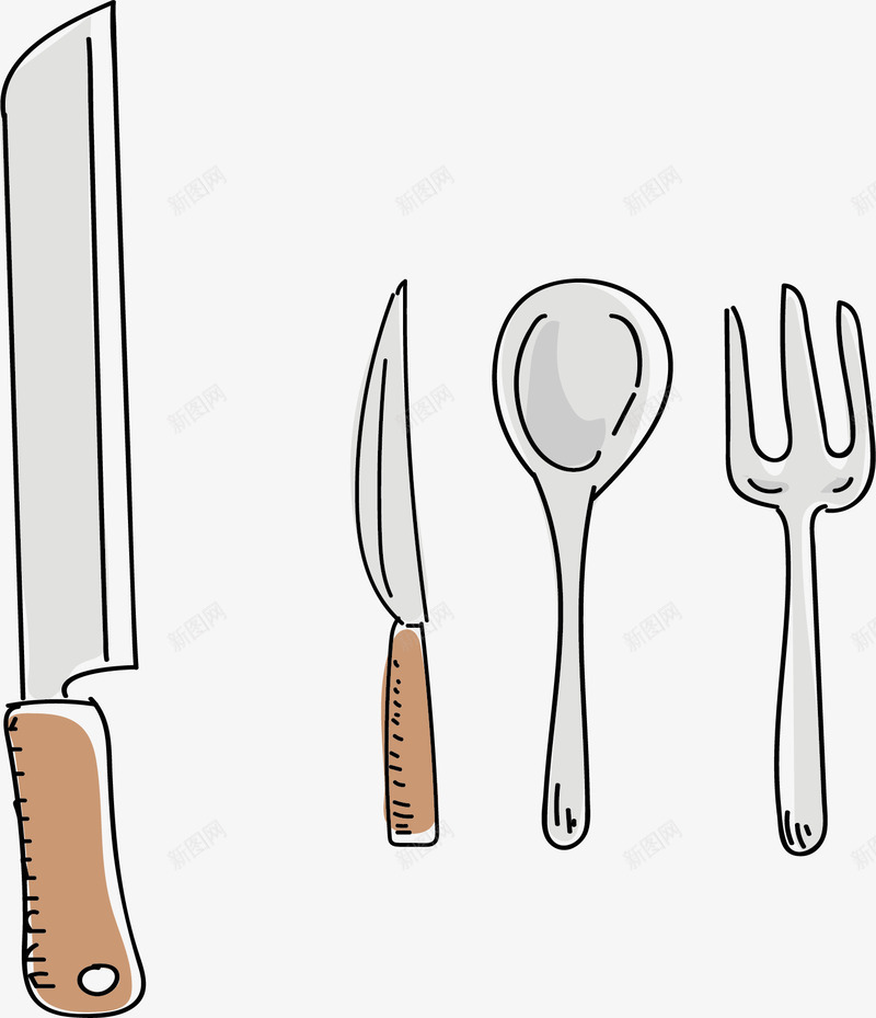 手绘叉子和勺png免抠素材_新图网 https://ixintu.com 叉子 菜刀 餐具 饭勺