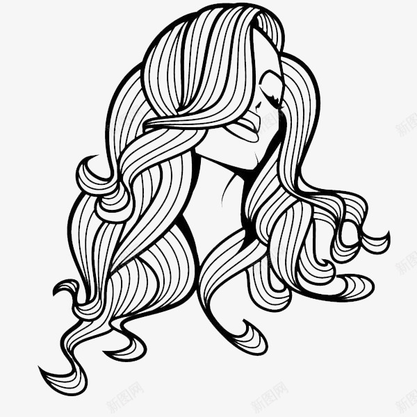 线描手绘长发女人图标png_新图网 https://ixintu.com 女人 手绘图案 线描