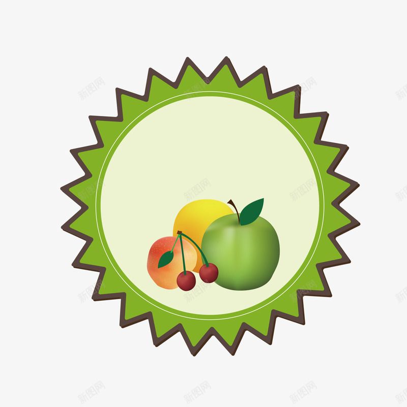 绿色圆形水果标签png免抠素材_新图网 https://ixintu.com 圆形标签 文案背景 水果标签 绿色标签 锯齿标签
