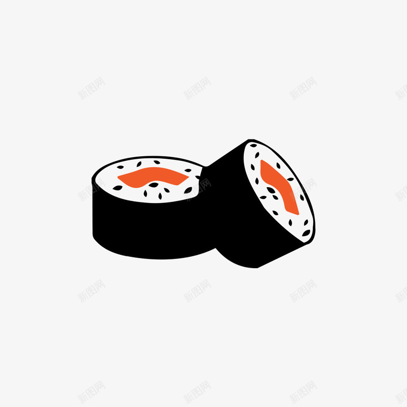 寿司简图png免抠素材_新图网 https://ixintu.com 两块 卡通 圆形 寿司 手绘 橘色 白色 简图 黑色