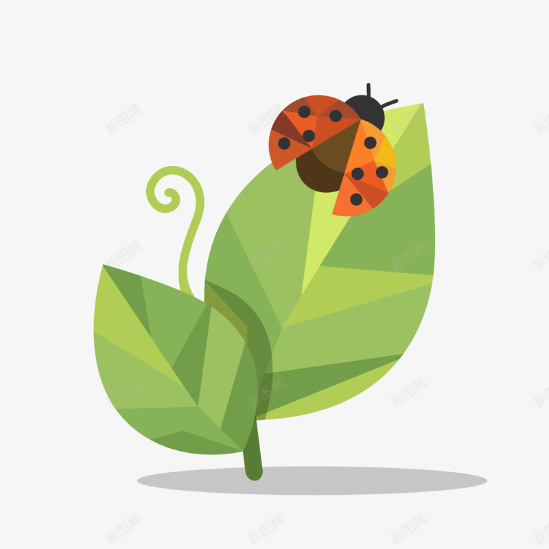 绿色植物上的七星瓢虫png免抠素材_新图网 https://ixintu.com 七星瓢虫 卡通昆虫 卡通植物 绿色叶子 绿色植物