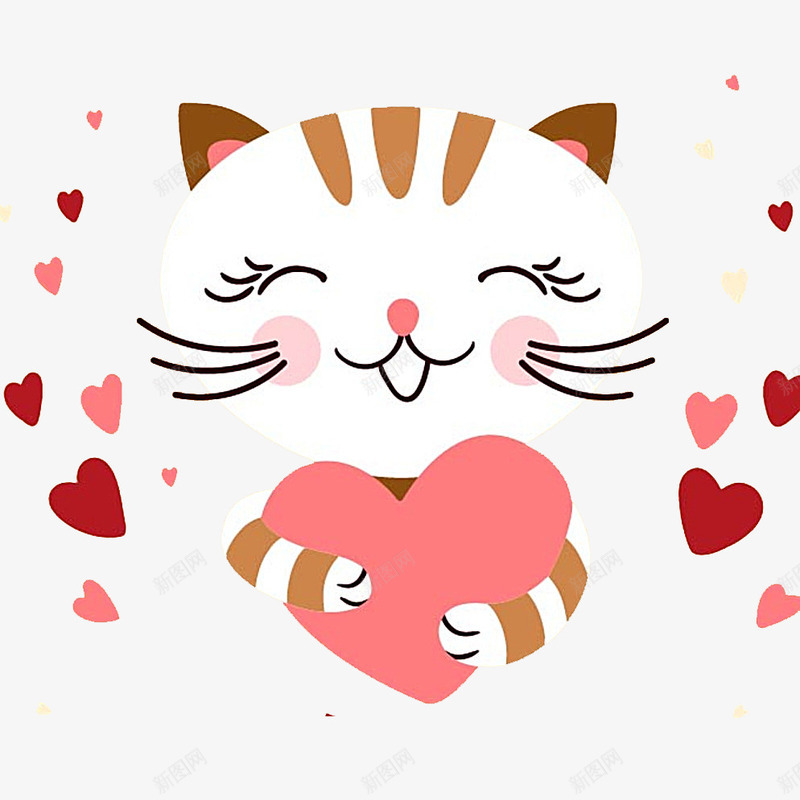 爱心猫咪png免抠素材_新图网 https://ixintu.com 卡通 可爱 手绘 猫咪 红心