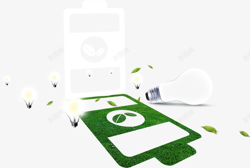 绿色环保电池与电灯泡psd免抠素材_新图网 https://ixintu.com 卡通电池 灯泡 电池 电灯泡 绿色环保
