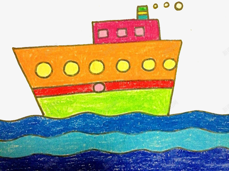 卡通手绘海上的大轮船png免抠素材_新图网 https://ixintu.com 卡通 大海 大轮船 小孩子画画 彩绘 手绘 绘画 船