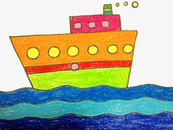 卡通手绘海上的大轮船素材