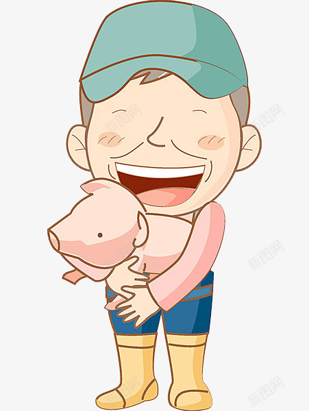 小猪饲养员png免抠素材_新图网 https://ixintu.com 一个 卡通 小猪 手绘 简图 粉色 蓝色 饲养员