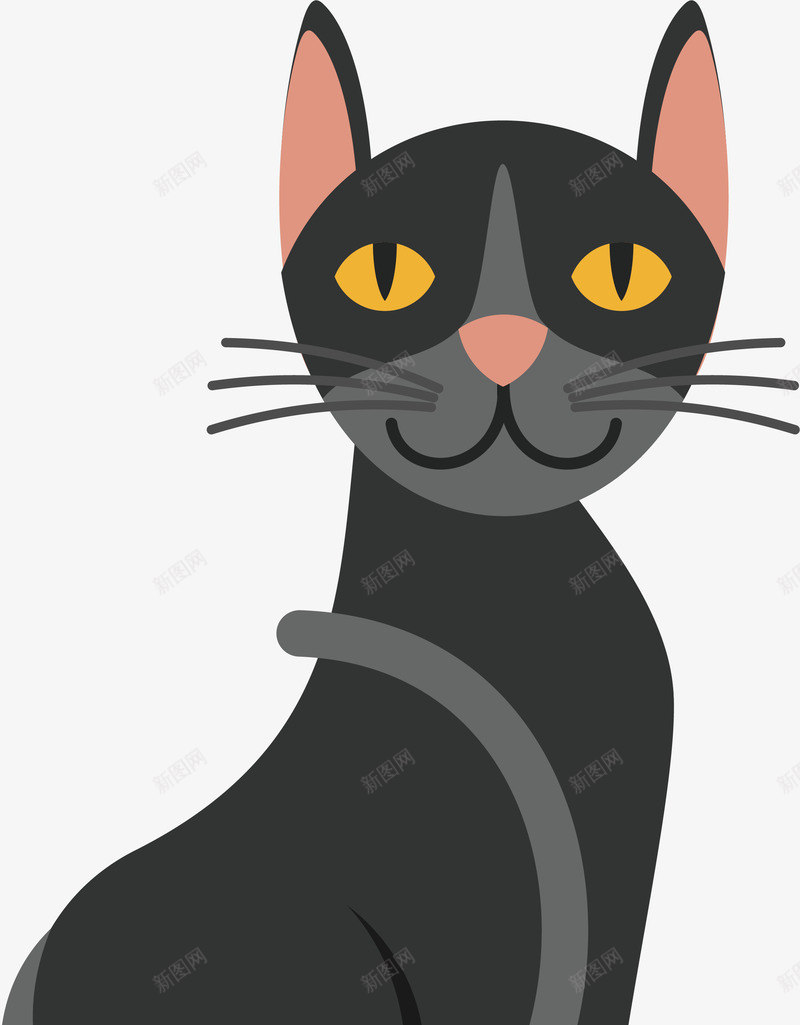 坐着的卡通黑色猫咪png免抠素材_新图网 https://ixintu.com 动物 卡通 坐着 尾巴 猫咪 胡须 黑色猫咪