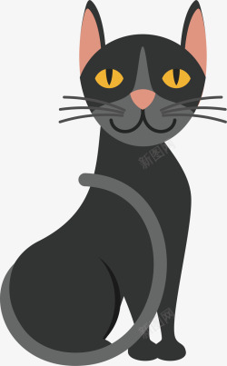 坐着的卡通黑色猫咪素材