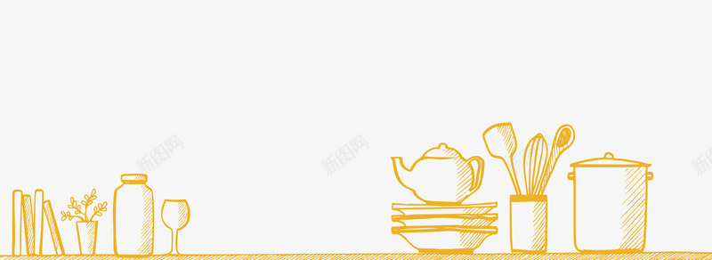手绘黄色餐具png免抠素材_新图网 https://ixintu.com 手绘 水壶 简笔画 背景装饰 餐具 餐盘 黄色