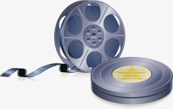 旧电影器材电影胶片及胶片盒高清图片