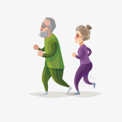 手绘卡通老夫妇跑步装饰海报素材