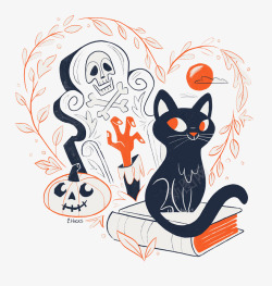 猫咪幽灵手绘万圣节元素高清图片