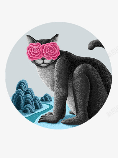 猫咪插画png免抠素材_新图网 https://ixintu.com 彩色 插画 猫咪 装饰 鲜花