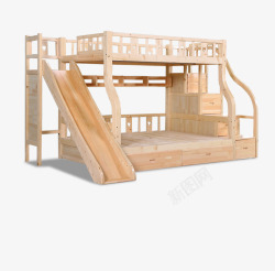 木制滑梯带滑梯的简约木制双人床高清图片