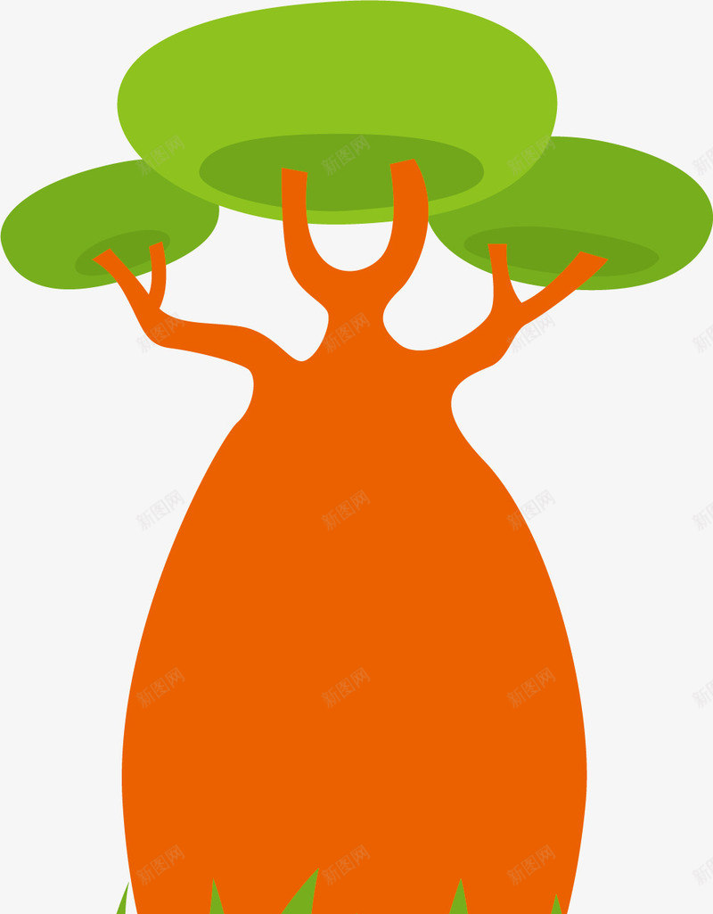 橘色树干卡通树木png免抠素材_新图网 https://ixintu.com 卡通风格 树 橘色树干 猴面包树 矢量树木 粗大 非洲树
