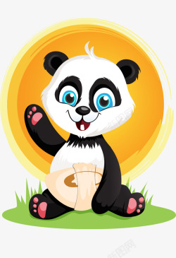 卡通手绘可爱坐草地熊猫矢量图素材