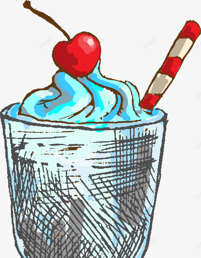蓝色手绘冰淇淋甜品png免抠素材_新图网 https://ixintu.com summer 夏天 夏季 夏日 手绘冰淇淋 甜品 雪糕