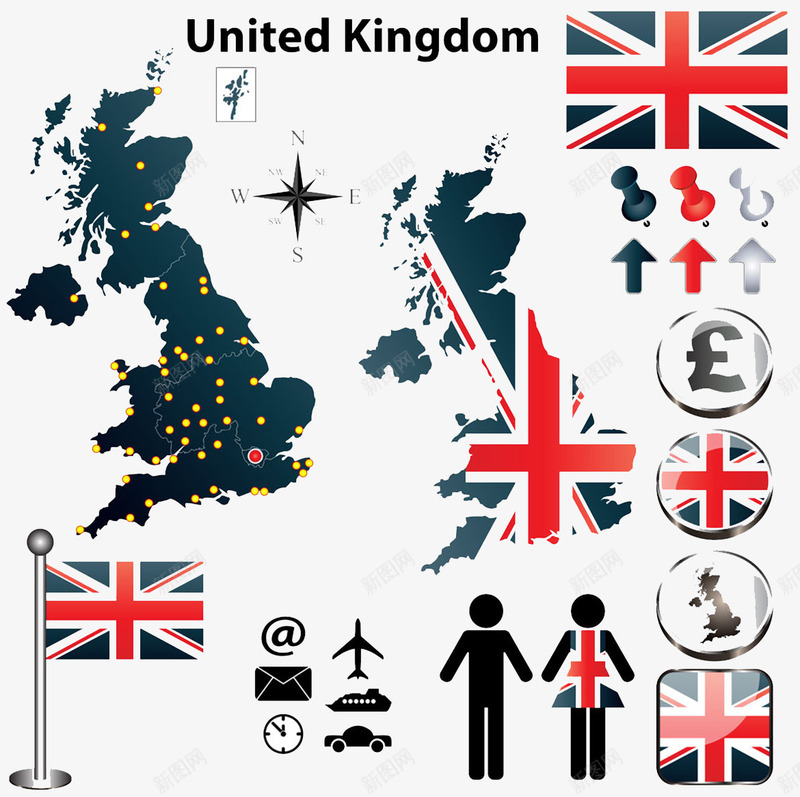 英国元素图案png免抠素材_新图网 https://ixintu.com 徽章 英伦元素 英国地图 英国旗