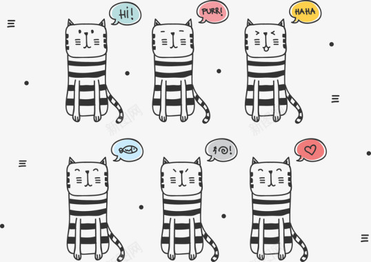 卡通猫咪集合矢量图图标图标