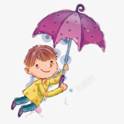 男孩拿着雨伞矢量图素材