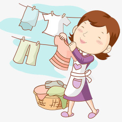 晒衣服的女人素材