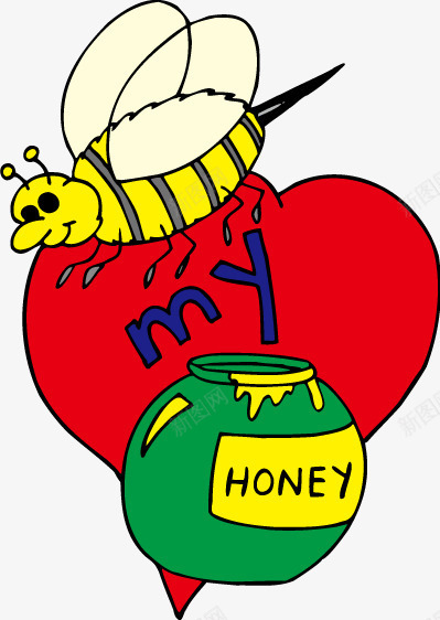 蜜蜂蜂蜜罐png免抠素材_新图网 https://ixintu.com 红心 蜜罐 蜜蜂 黄色蜜蜂