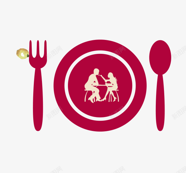 餐具刀叉png免抠素材_新图网 https://ixintu.com 勺子 叉子 盘子 红色 餐具