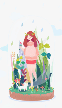立春下雨绿色植物清新插画高清图片