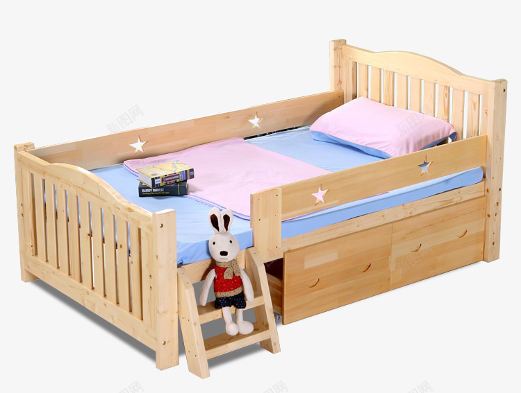 单人有小楼梯的木床png免抠素材_新图网 https://ixintu.com 儿童家具 儿童床 单人床 家具 床 木床 童床