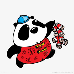 卡通熊猫放鞭炮素材