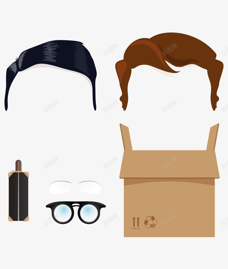 卡通手绘头发眼镜纸箱png免抠素材_新图网 https://ixintu.com 动漫人物头发 卡通的发型 手绘的头发 手绘的眼镜 手绘的纸箱