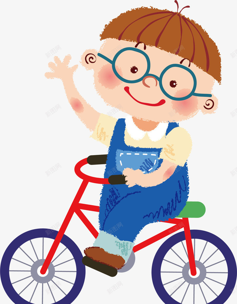 骑自行车的小朋友png免抠素材_新图网 https://ixintu.com 卡通 小朋友 眼镜 自行车