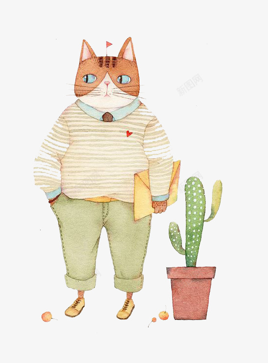 卡通猫咪png免抠素材_新图网 https://ixintu.com 人物 仙人掌 动物 卡通 手绘 植物 水彩 猫咪 装饰