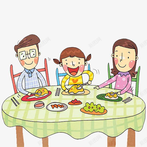 全家吃饭png免抠素材_新图网 https://ixintu.com 全家 吃饭 桌椅 餐具