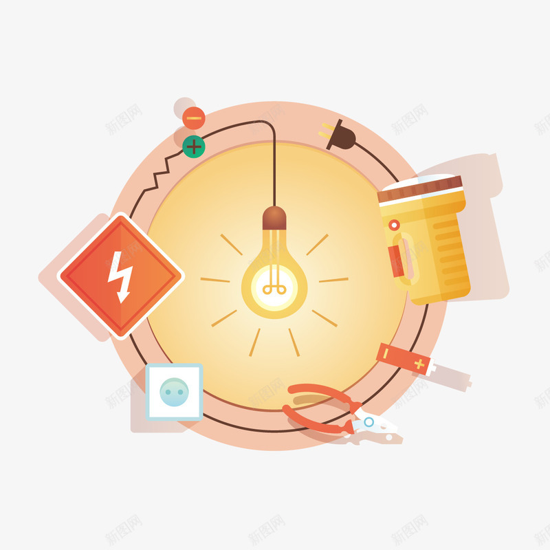 灯泡创意图标png_新图网 https://ixintu.com 手电筒 手电筒卡通 插头 灯泡 钳子