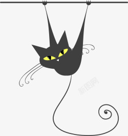 黑色杆子可爱黑色猫咪攀爬高清图片