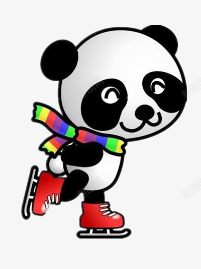 溜冰的熊猫png免抠素材_新图网 https://ixintu.com 卡通 可爱 围巾 愉快