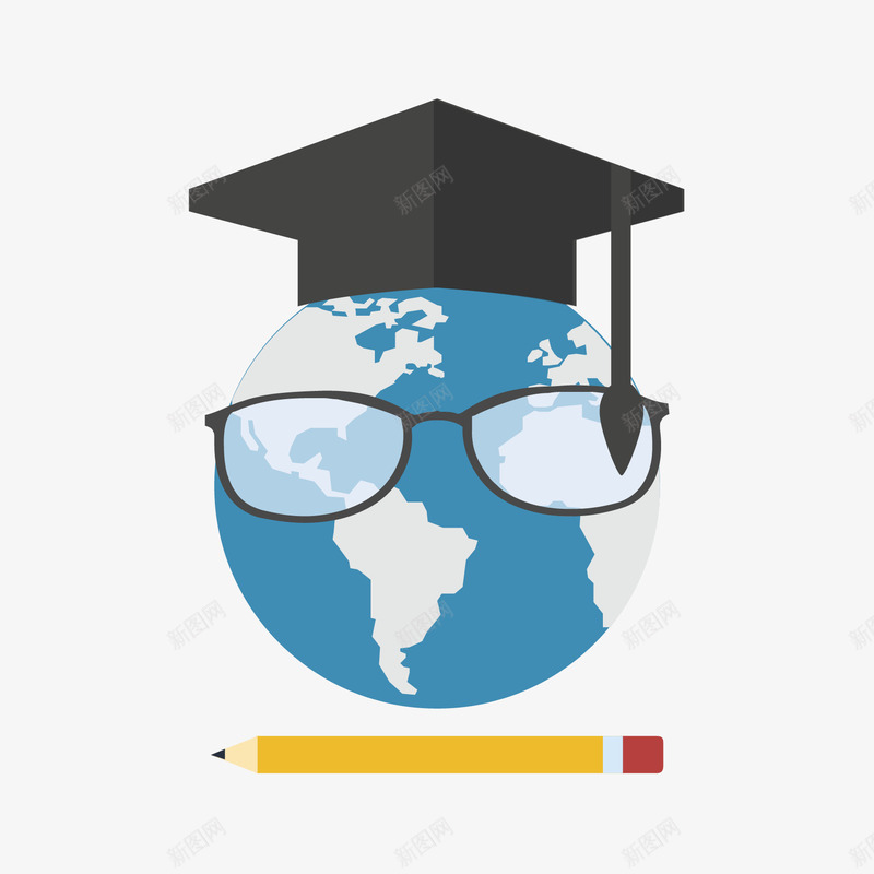 戴着眼镜的地球矢量图ai免抠素材_新图网 https://ixintu.com 地球 学习 帽子 教育 矢量图