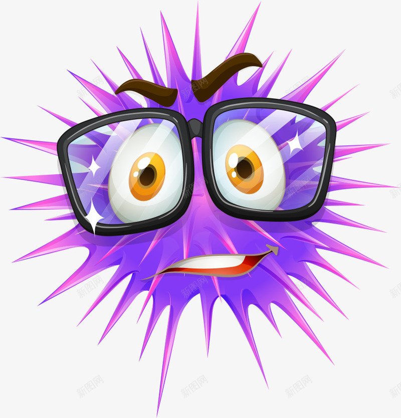 戴眼镜紫色细菌png免抠素材_新图网 https://ixintu.com 卡通细菌 戴眼镜 细菌