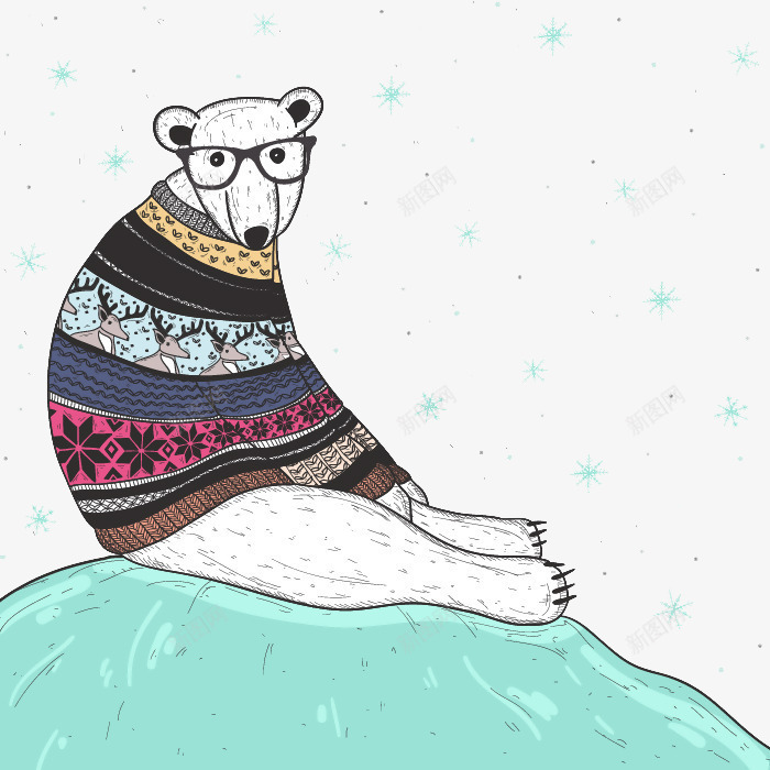 穿衣服的北极熊png免抠素材_新图网 https://ixintu.com 北极熊 眼镜 花纹 衣服