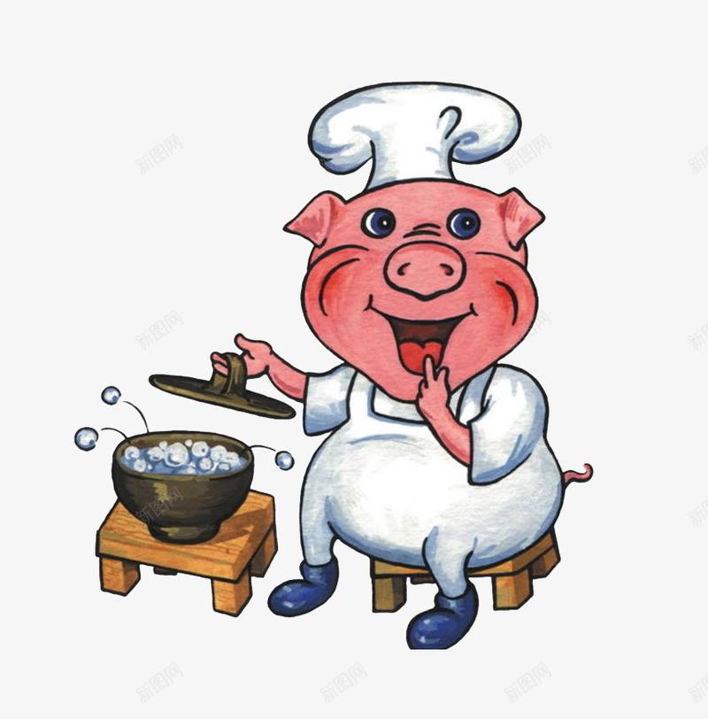 正在烹饪的粉红色小猪png免抠素材_新图网 https://ixintu.com 免抠 小猪 平面设计 手绘 手绘素材 烹饪 猪鼻子 白色 红色